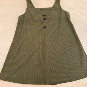 SHEIN Olive Ribbed Shift Dress with Buttons